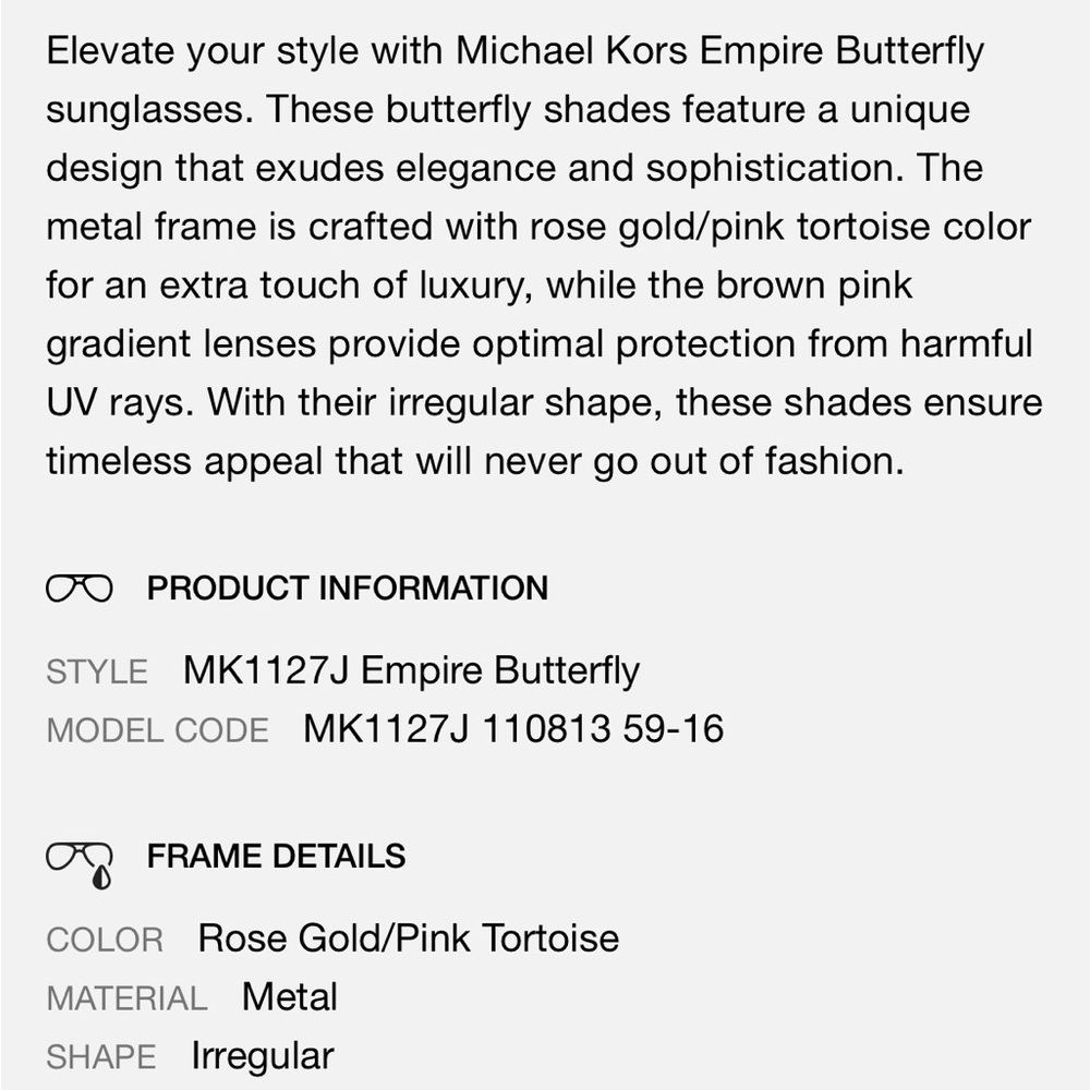 Michael Kors Empire Butterfly Rose Gold Sunglasses - Picture 6 of 8